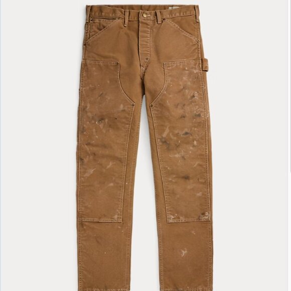 RRL Ralph Lauren Engineer Fit Distressed Carpenter Pant Sz 38x32 Tan Beige Work - Picture 1 of 14